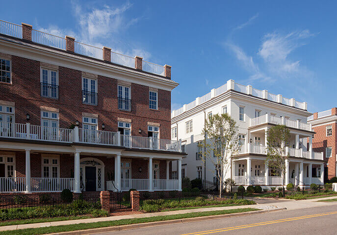 Fairview Row, Boutique Condominium, by Beacon Street, Front Elevation, Brick with Black Shutters, Traditional, Classical Design