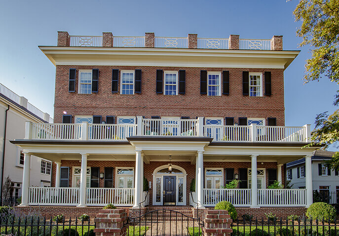 Fairview Row, Boutique Condominium, by Beacon Street, Front Elevation, Brick with Black Shutters, Traditional, Classical Design