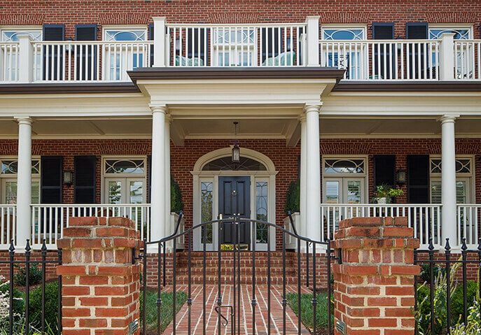 Fairview Row, Boutique Condominium, by Beacon Street, Front Elevation, Brick with Black Shutters, Traditional, Classical Design