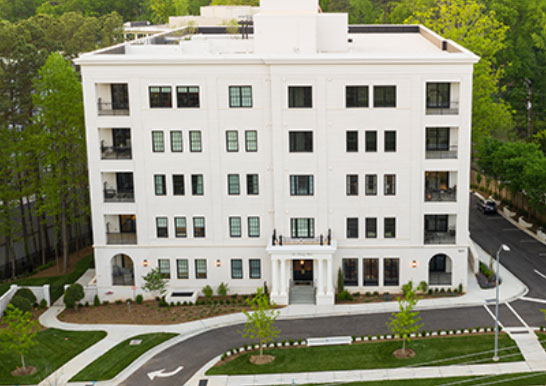 The Wade Classic, Boutique Condominium Building, Painted white brick with black sashes, Raleigh, NC