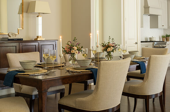 The Wade interiors, traditional dining room, styled table