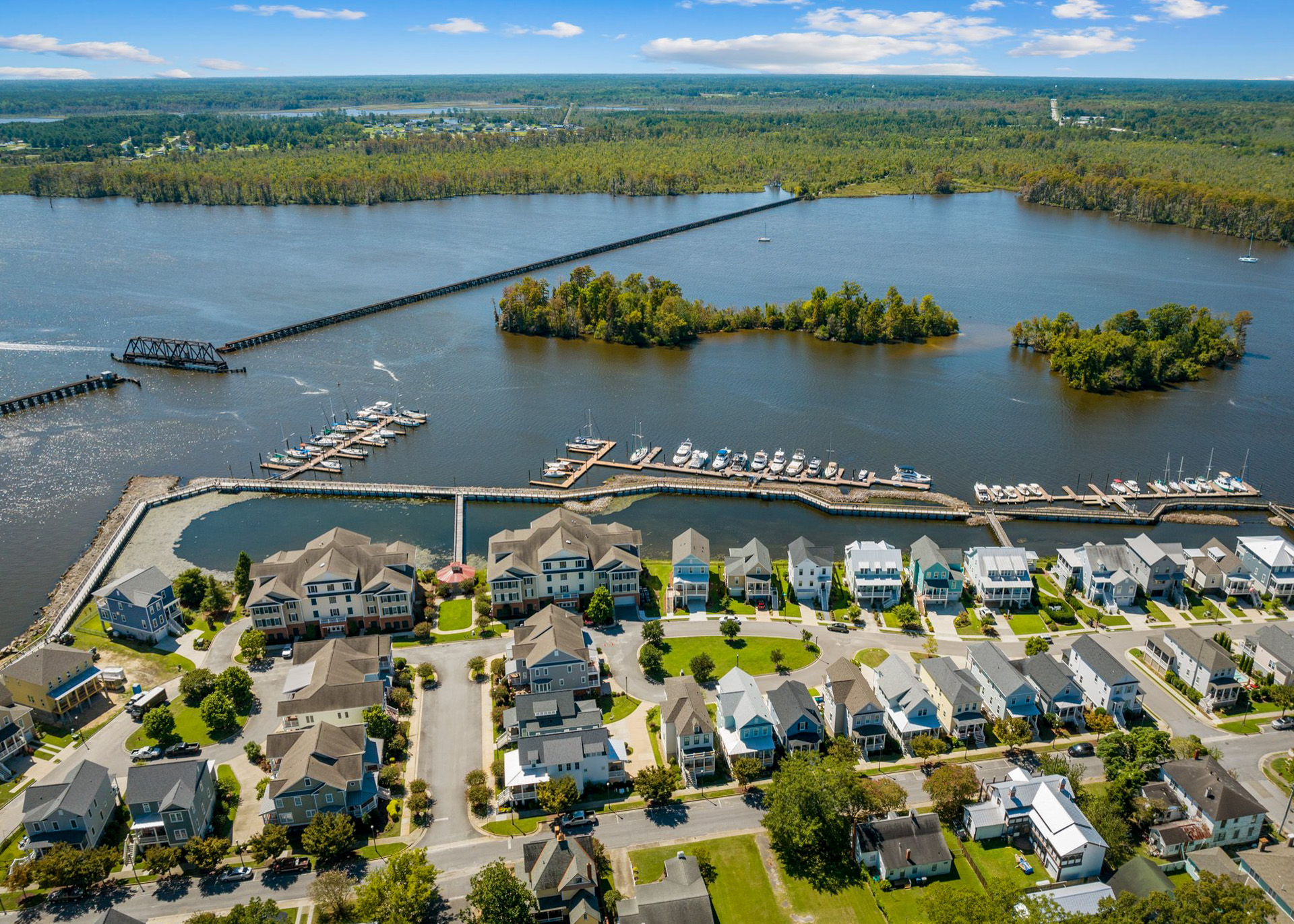 Aerial View of Moss Landing and Marina in Washington, NC